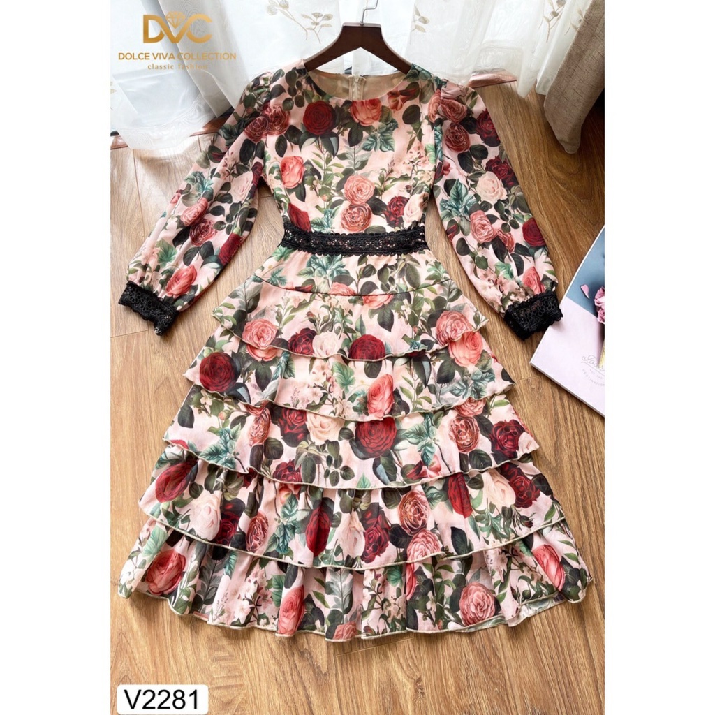 Combo Đầm voan họa tiết hoa hồng mẹ và bé
