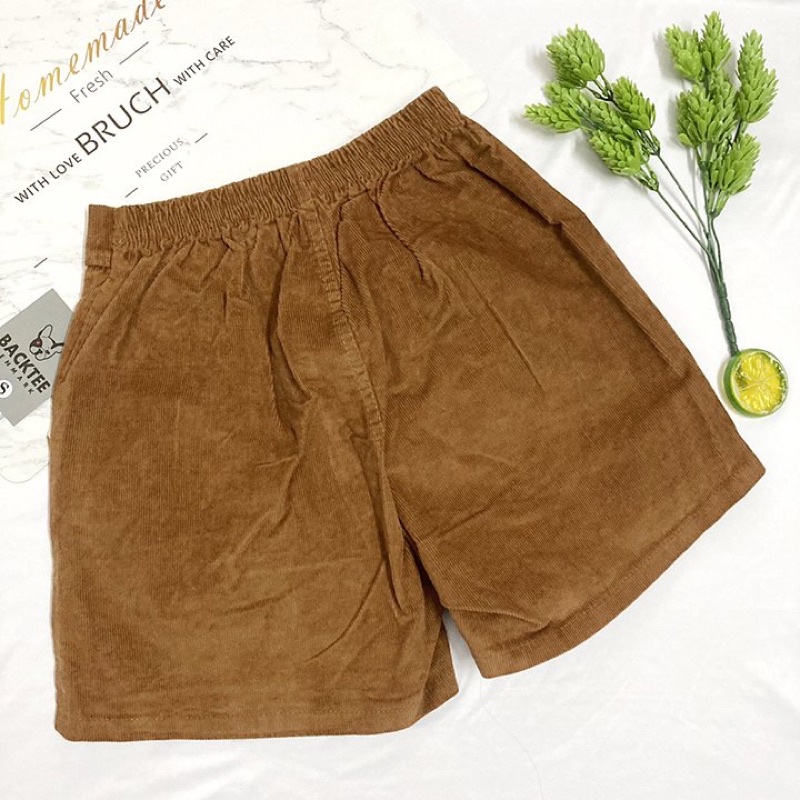 Quần đùi nữ chất nhung co giãn - Quần short nữ lưng cao - freesize 45-50kg - NHUNGDK