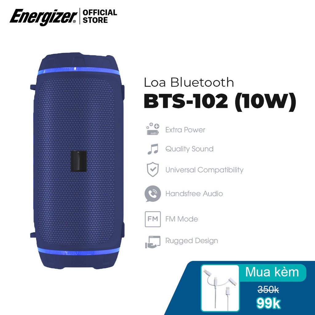 [Mã 2404EL10K giảm 10K đơn 20K] Loa Bluetooth Energizer BTS102 - công suất 10W - Hàng Chính Hãng