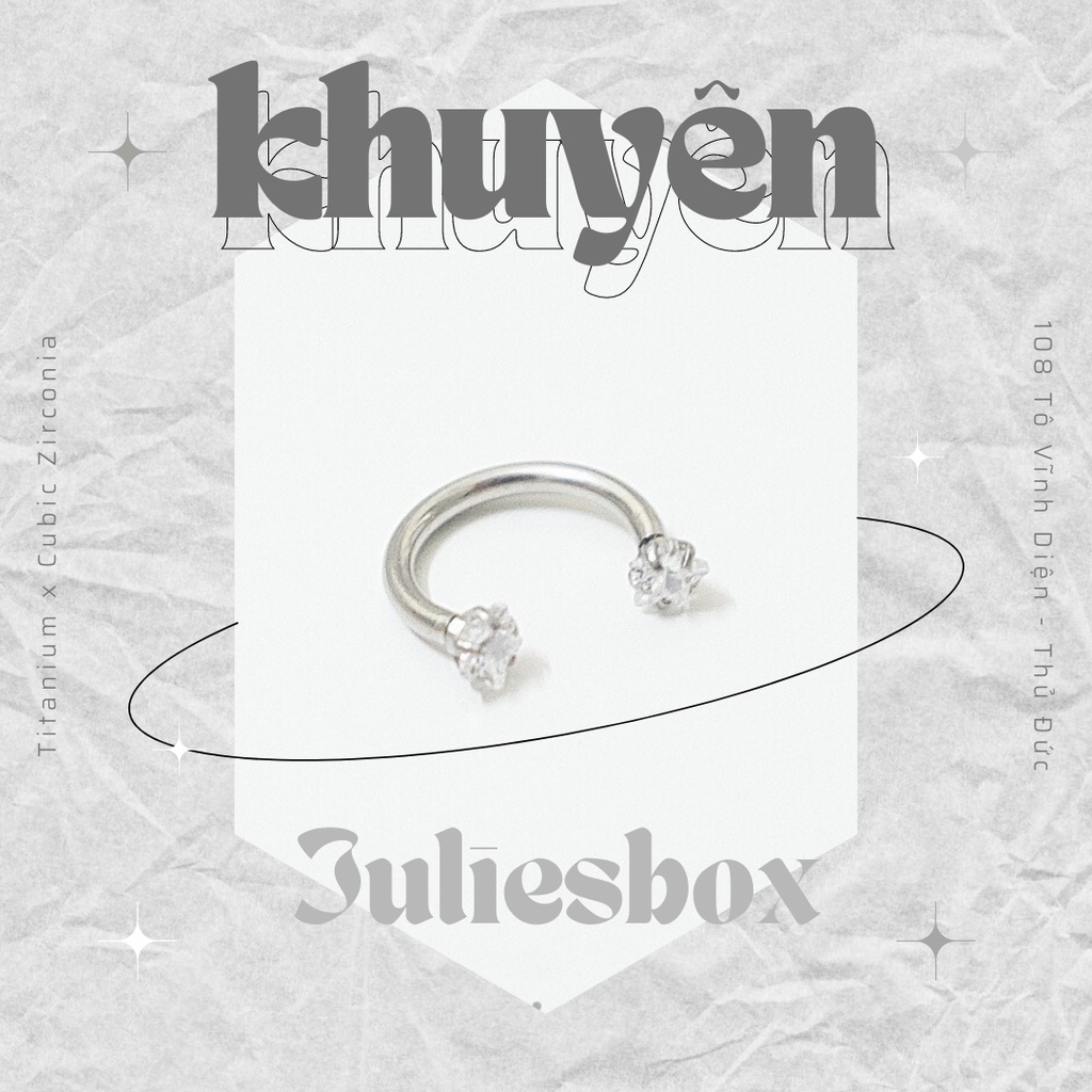 [1 Chiếc] Khuyên Bông Tai Chữ U 2 Đầu Đá Trắng Ngôi Sao Màu Bạc Thép Y Tế Titan Thép Không Gỉ Cá Tính Phong Cách Nam Nữ