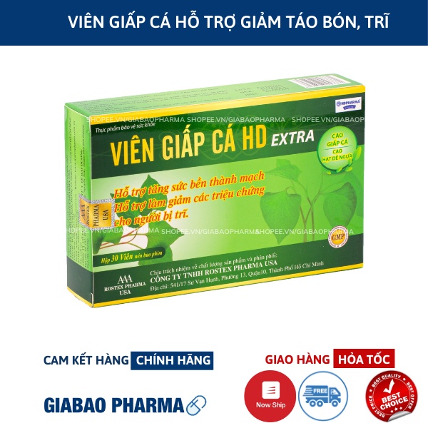 VIÊN GIẤP CÁ HD EXTRA hỗ trợ giảm trĩ, táo bón - Hộp 30 viên