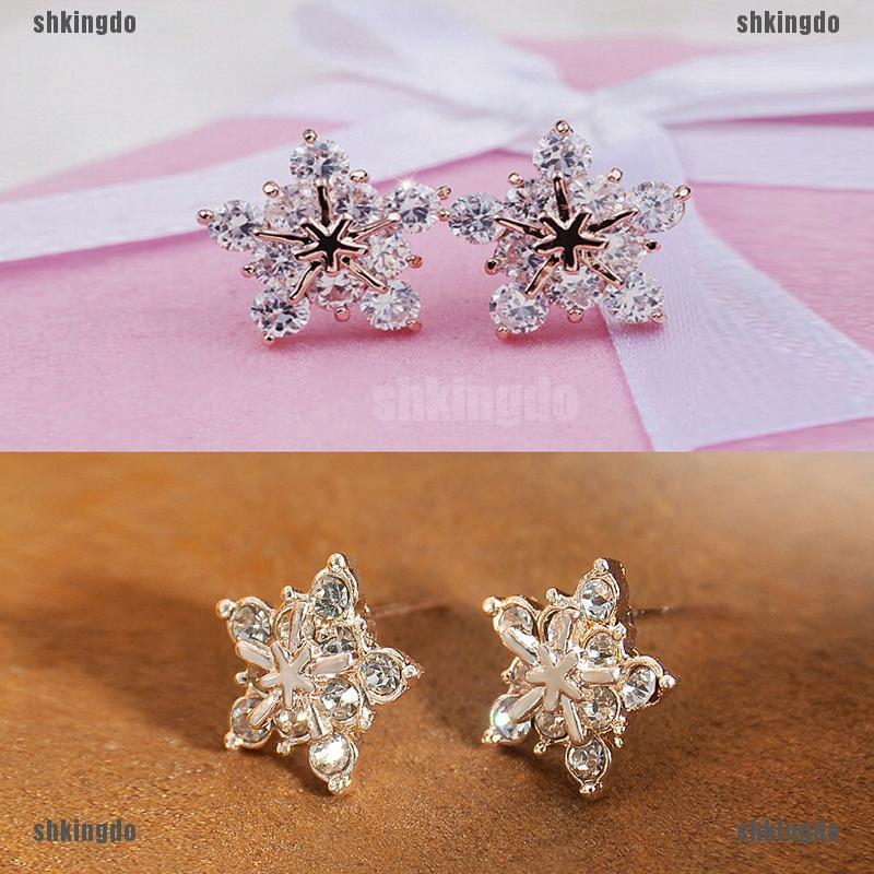 THINH Khuyên Tai Hình Hoa Tuyết Đính Đá Pha Lê Xinh Xắn Dành Cho Nữ