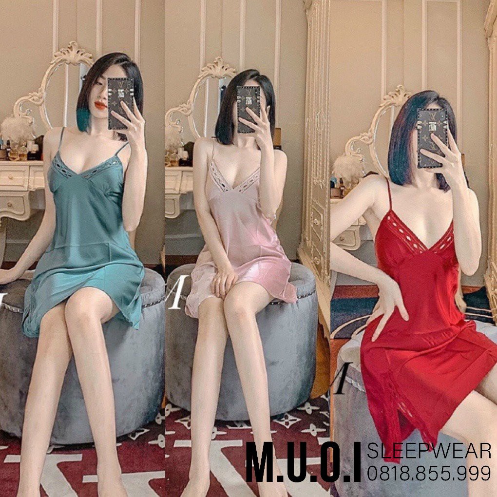 V01 - Váy ngủ lụa sexy ren mềm xẻ tà QUẢNG CHÂU cao cấp - hàng có sẵn( video kèm ảnh thật)
