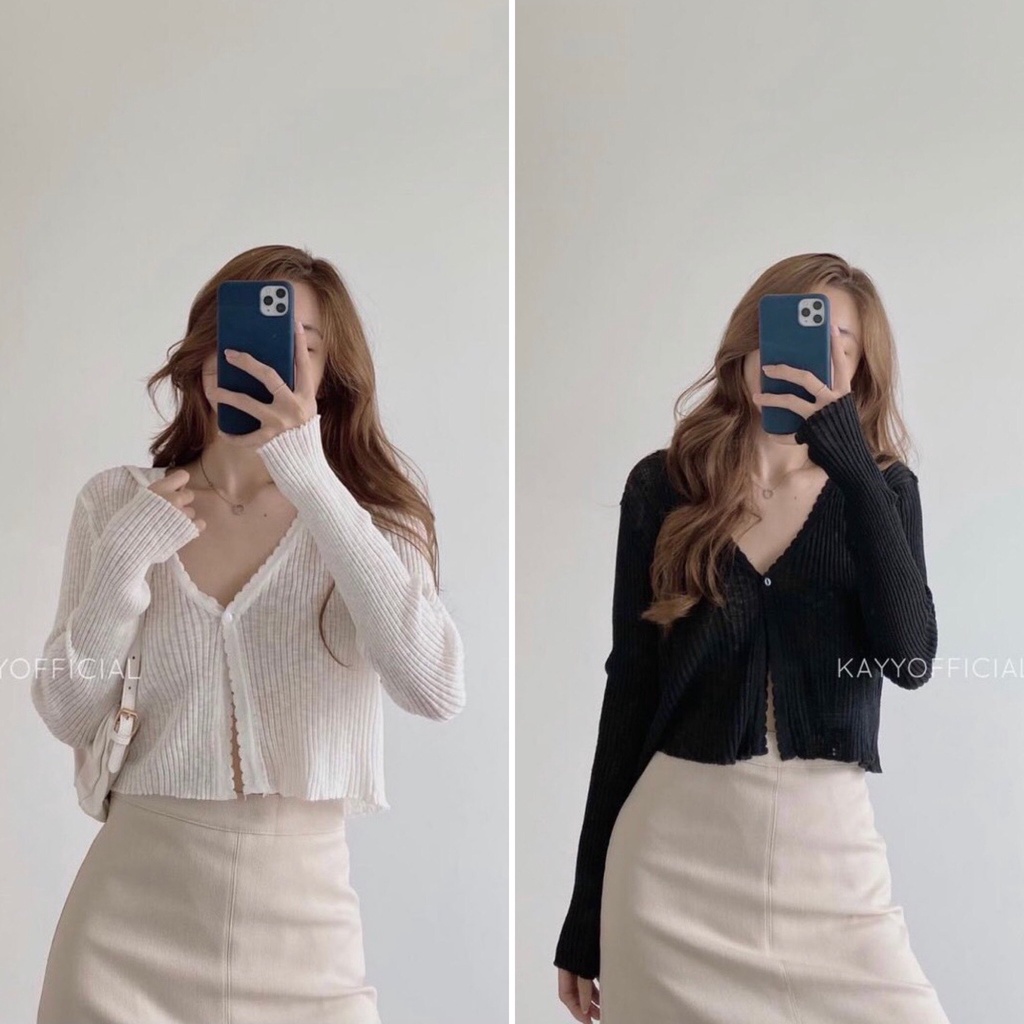 Set áo khoác len croptop tay dài + chân váy kaki 2 màu style công sở basic nhẹ nhàng