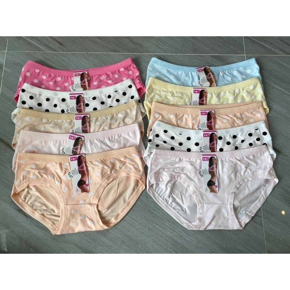 Combo 05 quần lót, quần chíp Nữ cotton lưng cạp vừa họa tiết chấm bi mềm mịn co dãn 4 chiều mặc siêu êm.