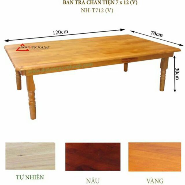 Bàn trà chân gỗ tiện 70x120x30 cm