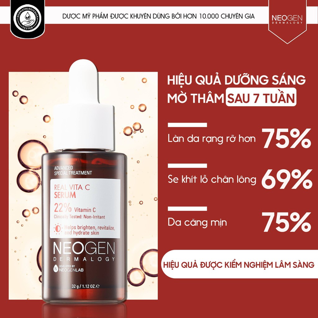 Siêu Tinh Chất Mờ Thâm Dưỡng Trắng Vitamin C SAP 22% Neogen Dermalogy Real Vita C Serum 32ml