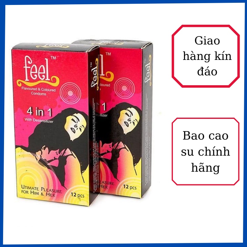 Bao cao su Fell 4 in 1 (12 chiếc) [MUA 1 TẶNG 1 KÍNH CHẮN BỌT TRỊ GIÁ 23K], Bao cao su gai gân kéo dài hương dâu (FCD93)