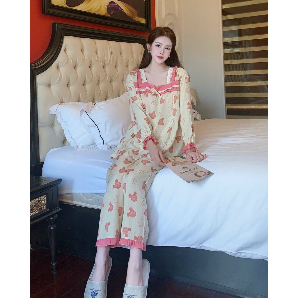 Bộ đồ bầu dài tay kết hợp sau sinh thời trang thiết kế in hình gấu xinh xắn mặc mùa hè mềm mát MSP568 Mom and Baby