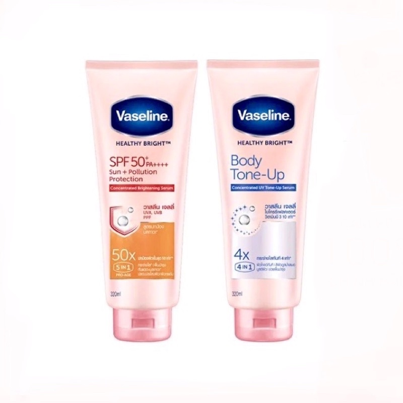 COMBO Sữa Dưỡng Thể Vaseline Trắng Da Chống Nắng 50X SPF 50+ &amp; Nâng Tone 4X Body Tone Up 320ML