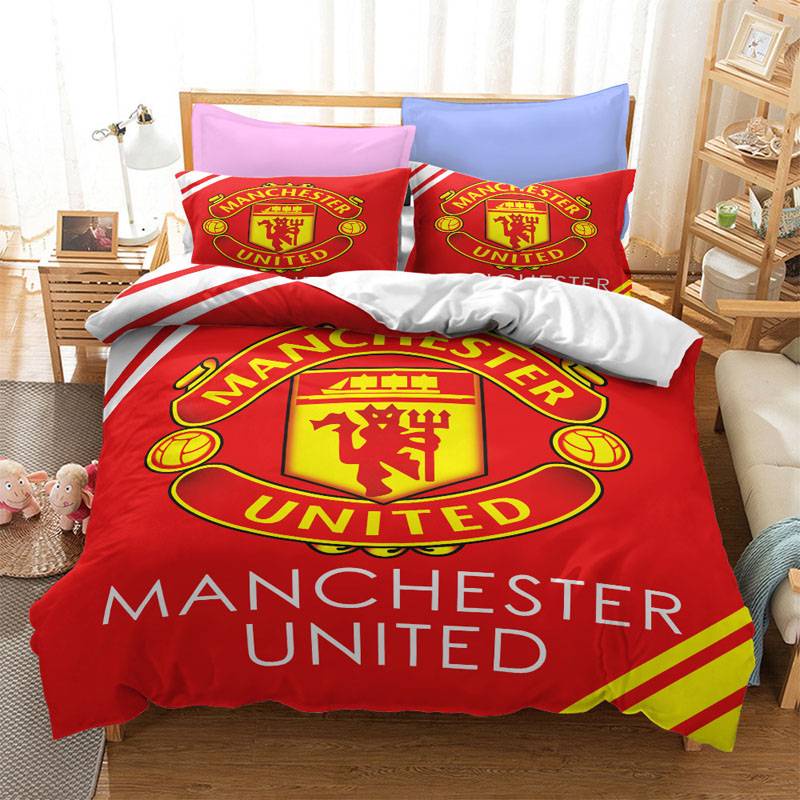 Vỏ gối chăn và ga giường 3 trong 1 in hình logo Chelsea Manchester United Real Madrid Barcelona Rome