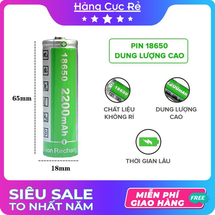 Pin sạc 18650 xanh lá 2200mAh 4.2V ❣️Freeship❣️ Pin lithium-ion cho đèn pin, loa, quạt mini, đèn laze-Shop Hàng Cực Rẻ