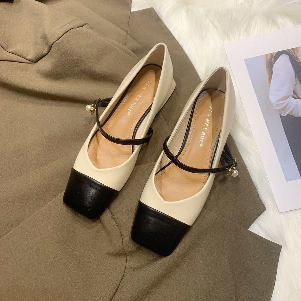 Giày Búp Bê Mũi Vuông Đế Mềm Thiết Kế Đơn Giản Phong Cách Retro Thời Trang Cho Nữ