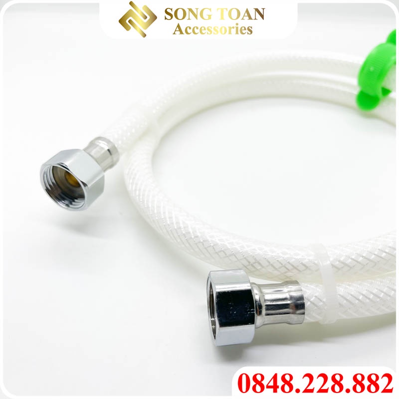 Dây Cấp Nước Dùng Cho Vòi Nước Chậu Rửa & Đầu Phun - Ống Bằng Nhựa + Tán Ren 21 Inox Bóng + Kèm Cánh Xoay Hỗ Trợ Lắp Đặt