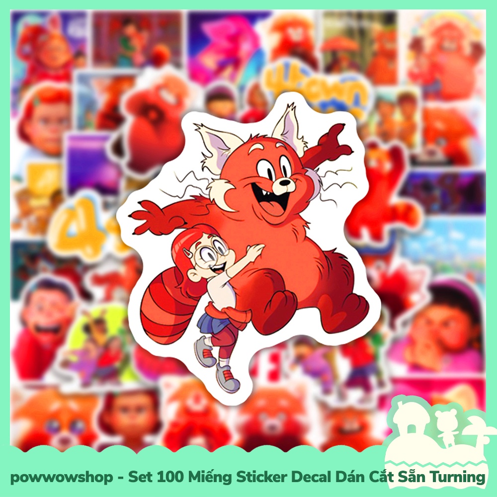 [Sẵn VN - Hỏa Tốc] Set 100 Miếng Sticker Decal Cắt Sẵn DIY Dán Trang Trí Vật Dụng Mẫu Red Bear Fox Turning Red Big Large