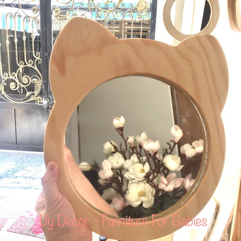 Gương Để Bàn, Gương Treo Tường Cho Bé Hình Mèo Uydecor Gỗ Plywood