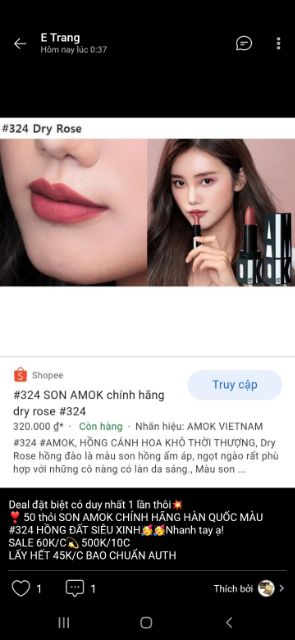 SON AMOK CHÍNH HÃNG HÀN QUỐC màu 324