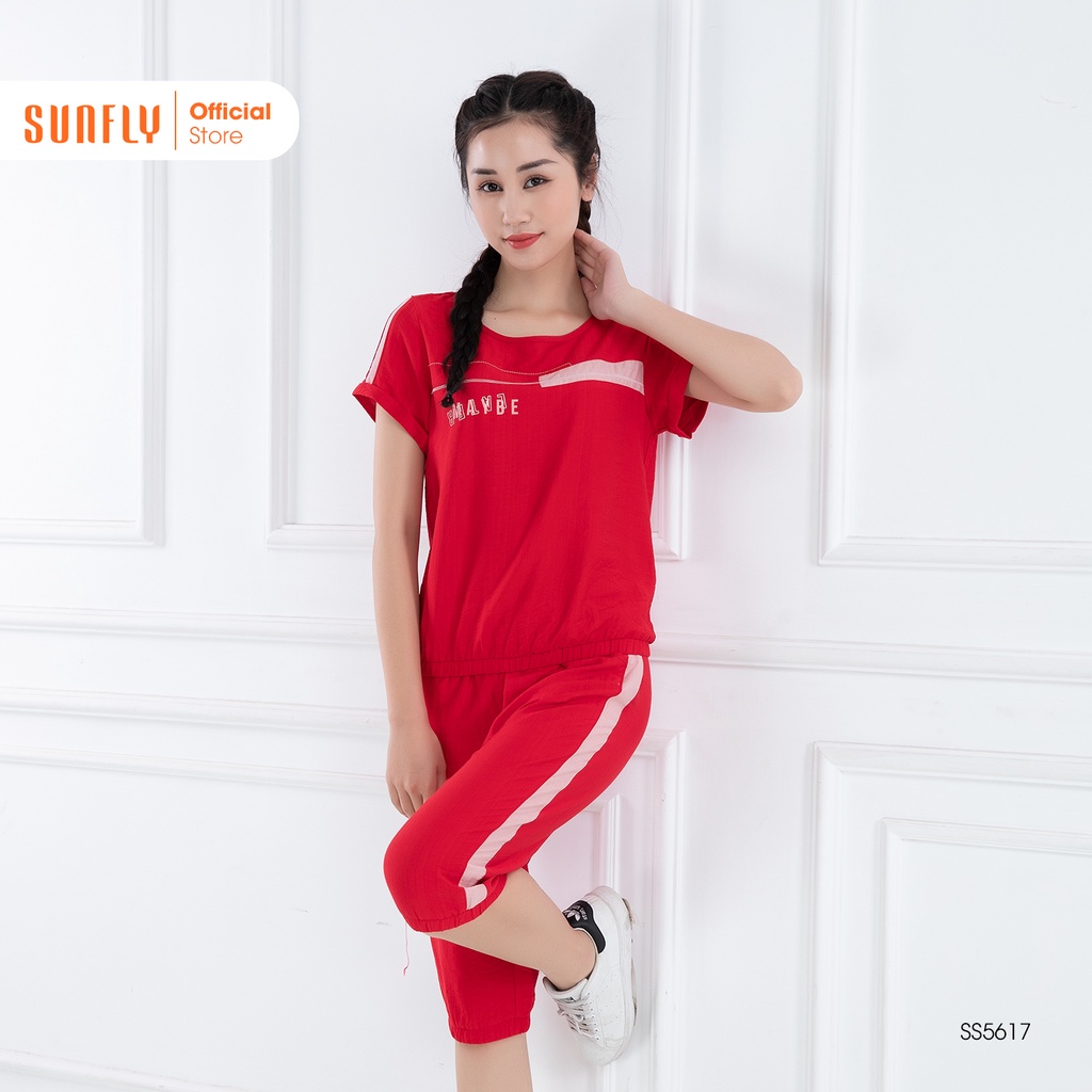 Bộ đồ mặc nhà nữ thể thao linen SUNFLY áo cộc, quần ngố SS5617