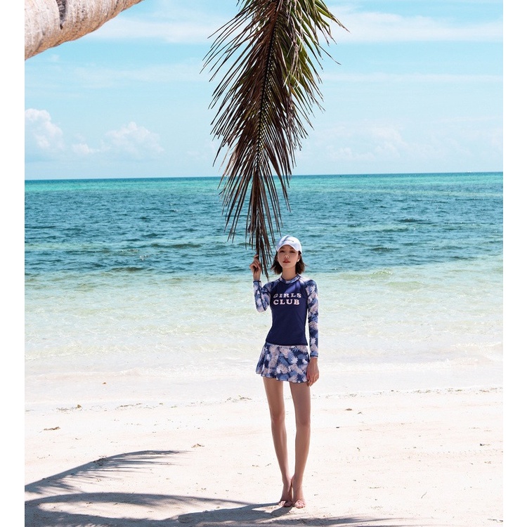 (Có big size 65kg) Đồ bơi, bikini 2 mảnh tay dài hoa lá chống nắng quần váy kín đáo ,bộ bơi học bơi đi biển