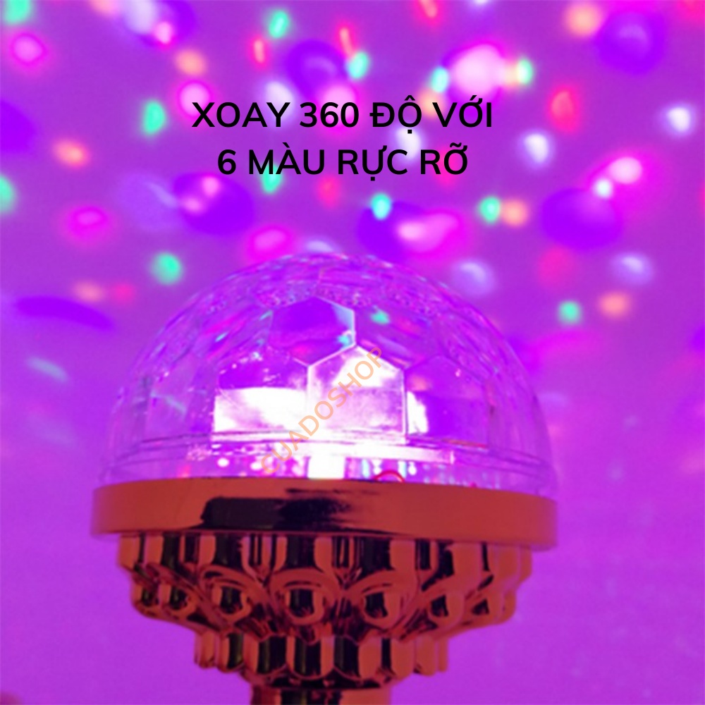 Đèn led xoay 7 màu vũ trường nháy chớp theo nhạc bay phòng sân khấu hiệu ứng 360 độ kèm đui cắm E27