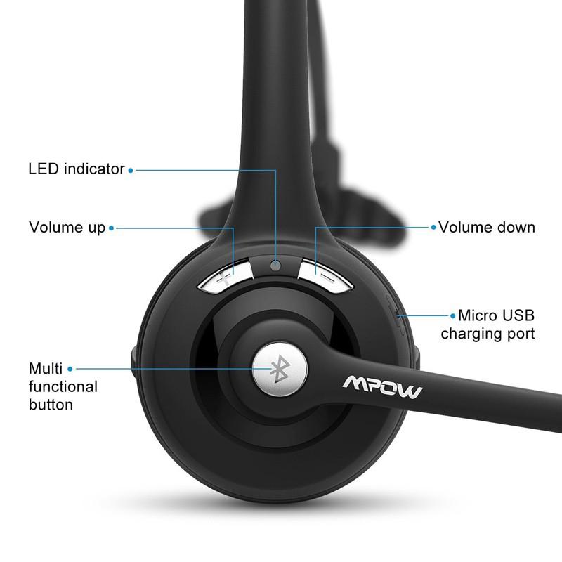 Mpow BH453 Pro Trucker Bluetooth 5.0 Headset w/ Microphone Wireless Over Ear Headphone