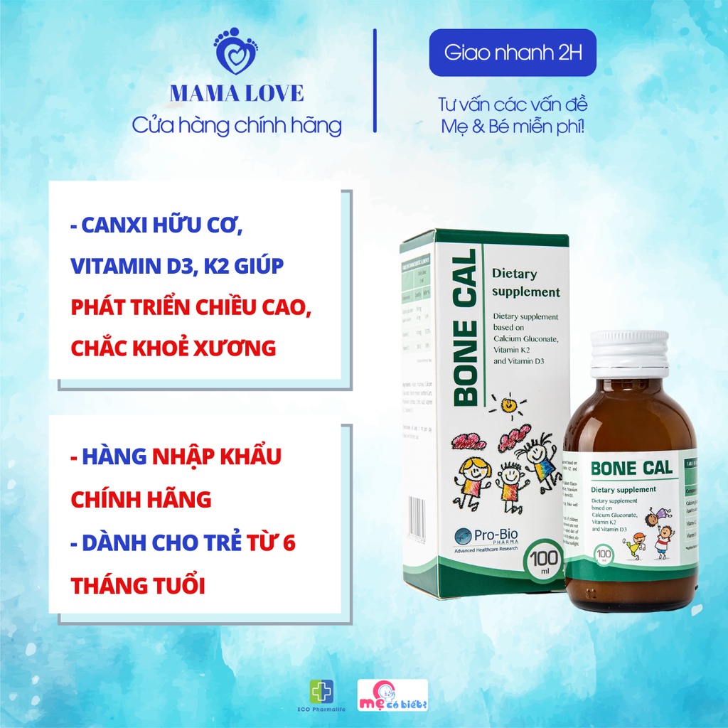 Bone Cal - Bổ sung Canxi hữu cơ, Vitamin D3, K2 Giúp phát triển chiều cao, chắc khoẻ xương cho trẻ - Hàng Chính Hãng