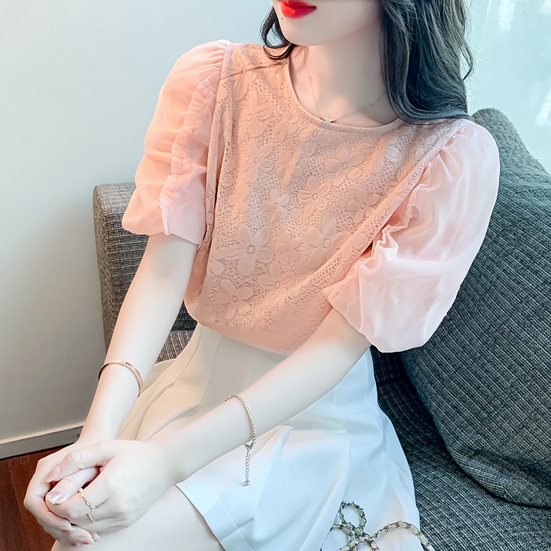Áo Kiểu Tay Phồng Ngắn Thiết Kế Đục Lỗ Phong Cách Phương Tây Mẫu Mới Thời Trang Mùa Hè Dành Cho Nữ 2022