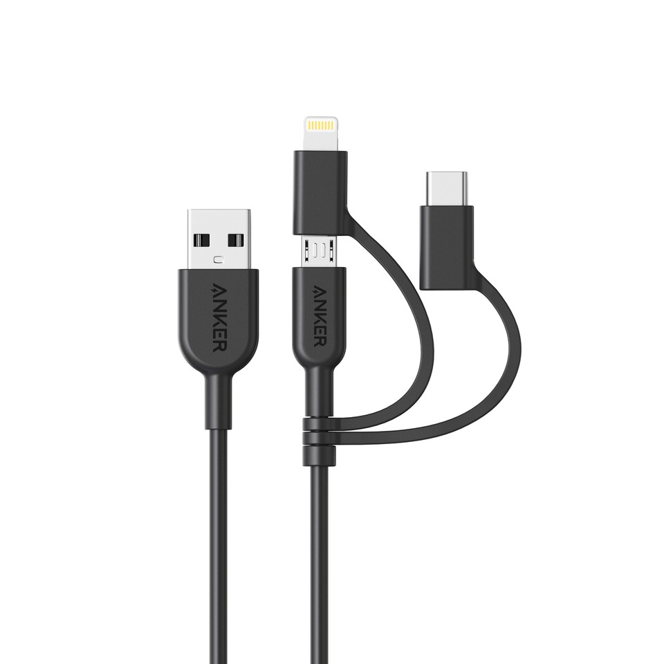 Cáp sạc 3 đầu ANKER PowerLine II MFi Lightning - USB TypeC-Micro USB 0.9m (3 in 1)-A8436