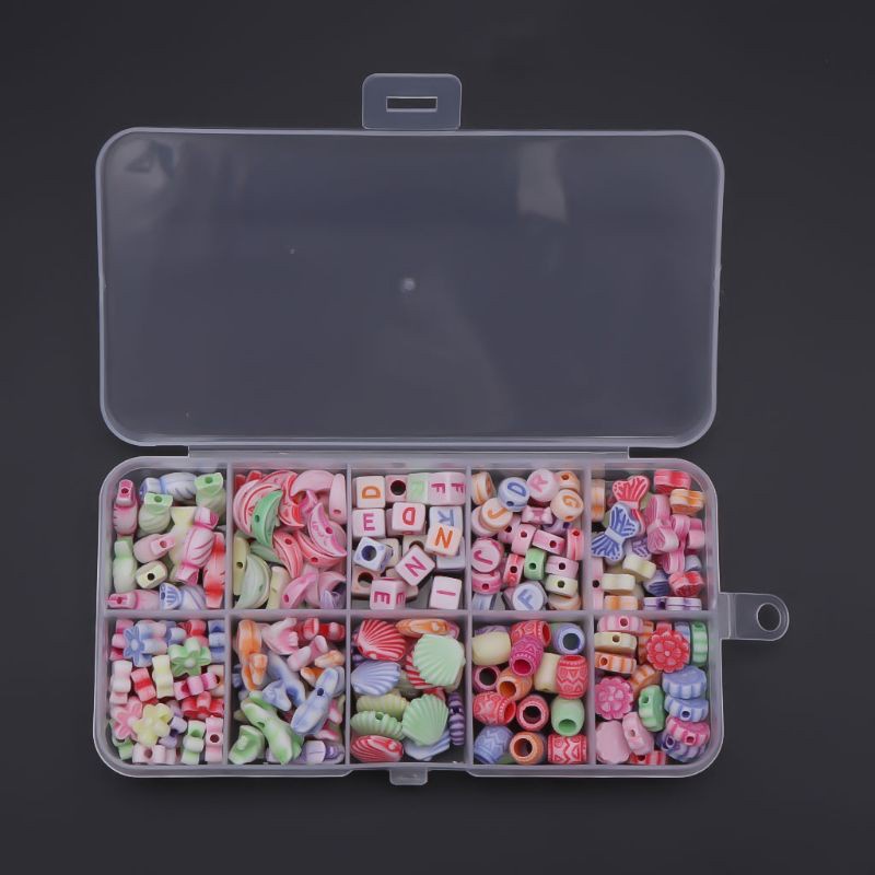 Bộ hộp hạt nhựa acrylic hoạt hình làm thủ công/trang sức/dây chuyền cho bé