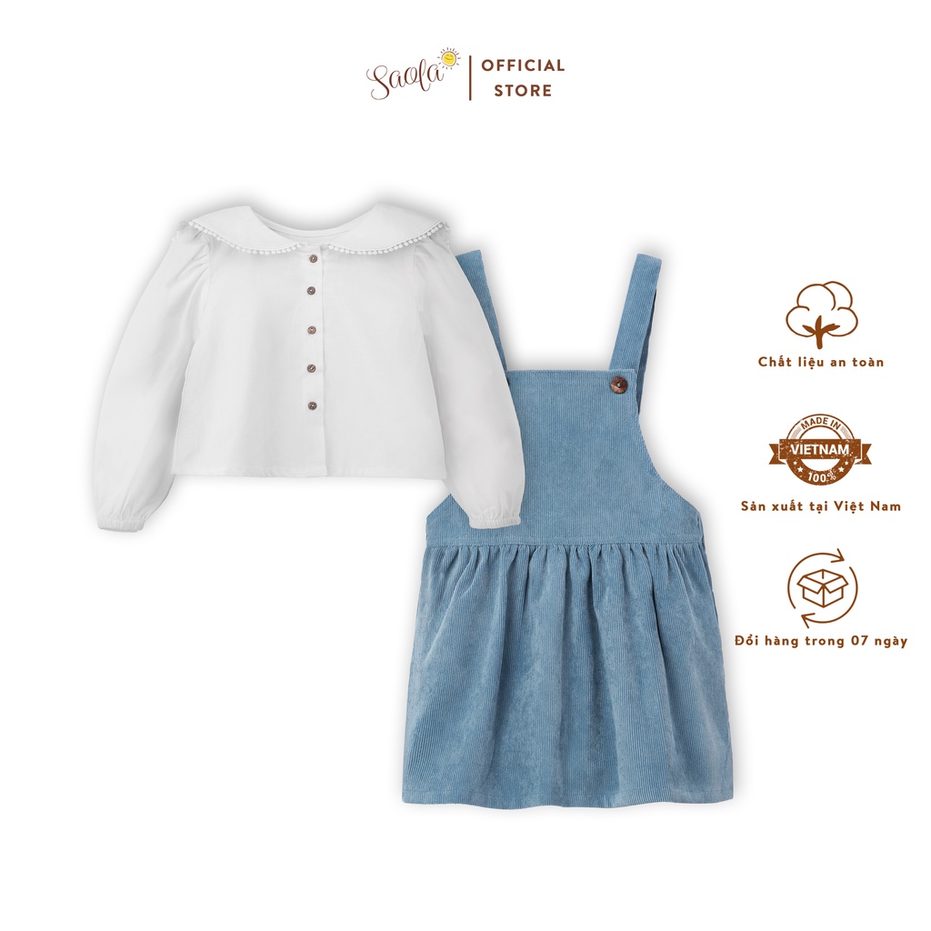 Bộ Váy Áo Cho Bé Gái | SAOLA KIDS CLOTHING | Chất Liệu Nhung Tăm Và Linen Cao Cấp | 2 Màu | 1-6 Tuổi | CB003