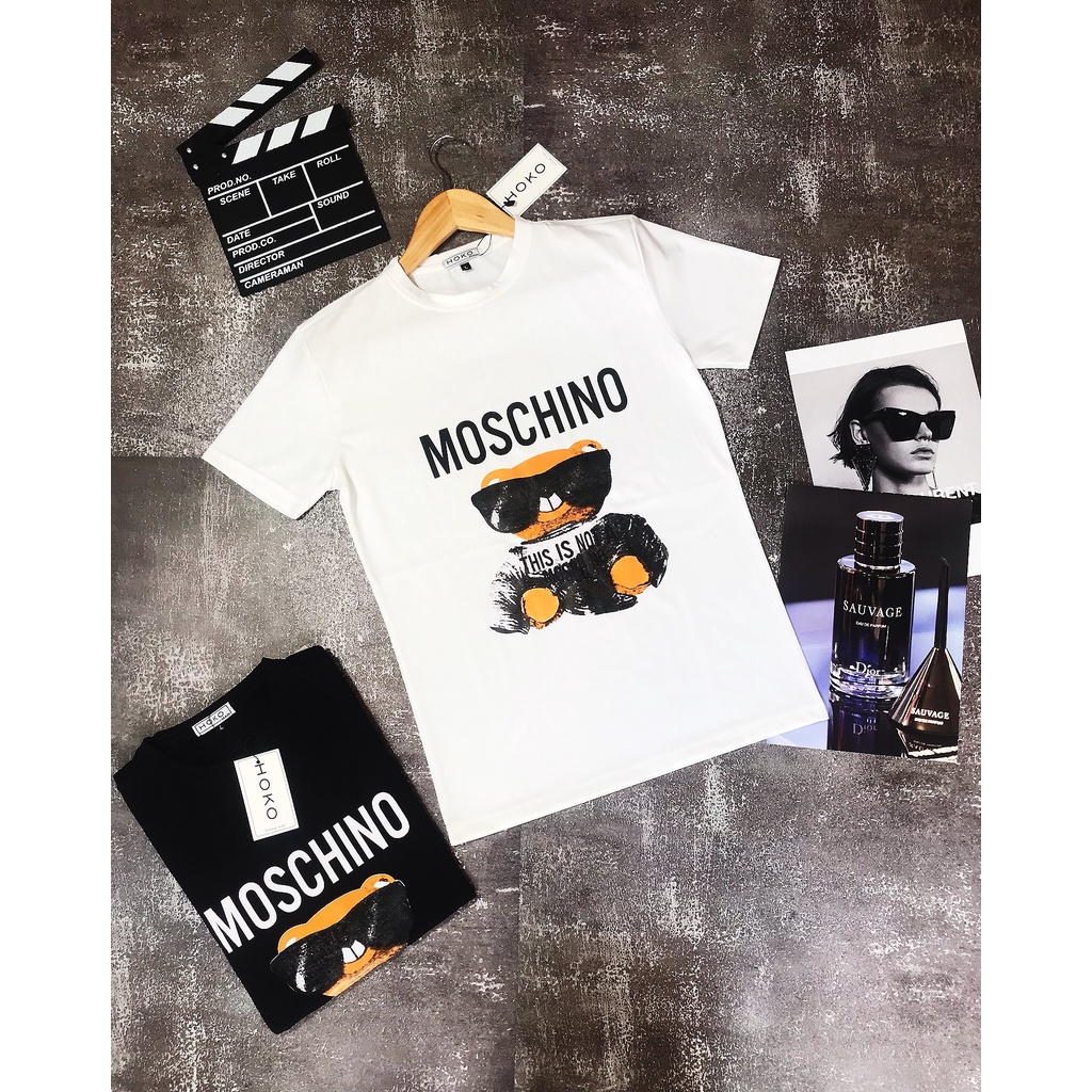 Áo Thun Nam Cổ Tròn Tay Ngắn Phối Hình In Gấu Moschino Thời Trang Phong Cách Chất Liệu Cotton Thấm Hút Mồ Hôi Tốt