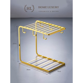 Giá treo ly cốc inox | kệ úp ly decor | giá úp cốc home luxury inox vàng gương