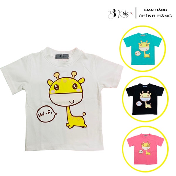 Áo Thun Ngắn Tay Cho Bé BB Kids In Hình Chú Hươu Cao Cổ Chất Liệu Cotton 100% Co Giãn 4 Chiều