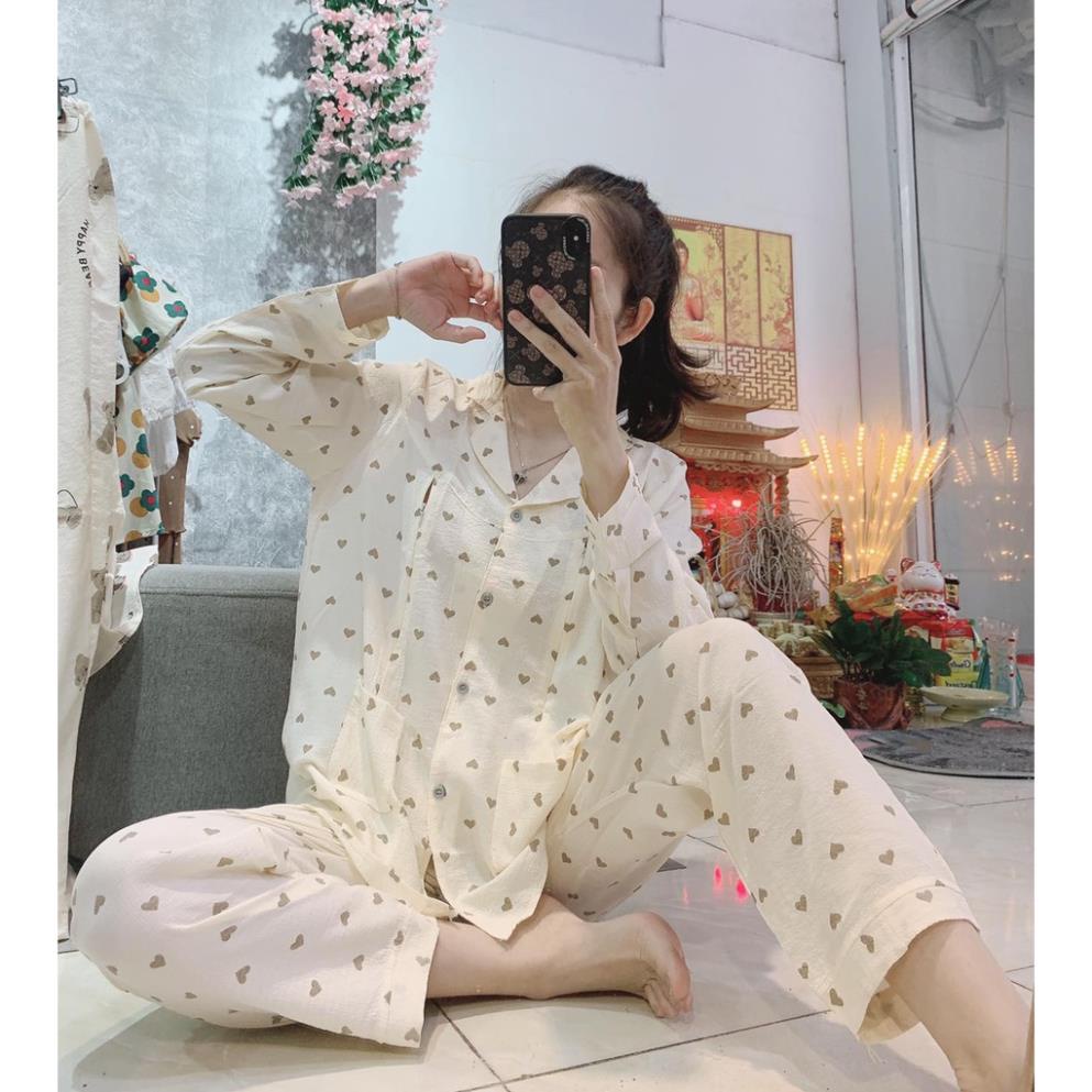 (bigsize) Bộ Pijama Bầu Và Cho Con Bú Sau Sinh Sang Chảnh, Vải Xốp Nhăn Cao Cấp