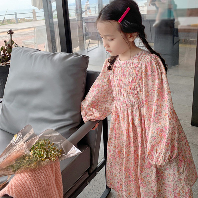 Đầm dài tay in hoa phong cách Hàn Quốc thời trang dành cho bé gái