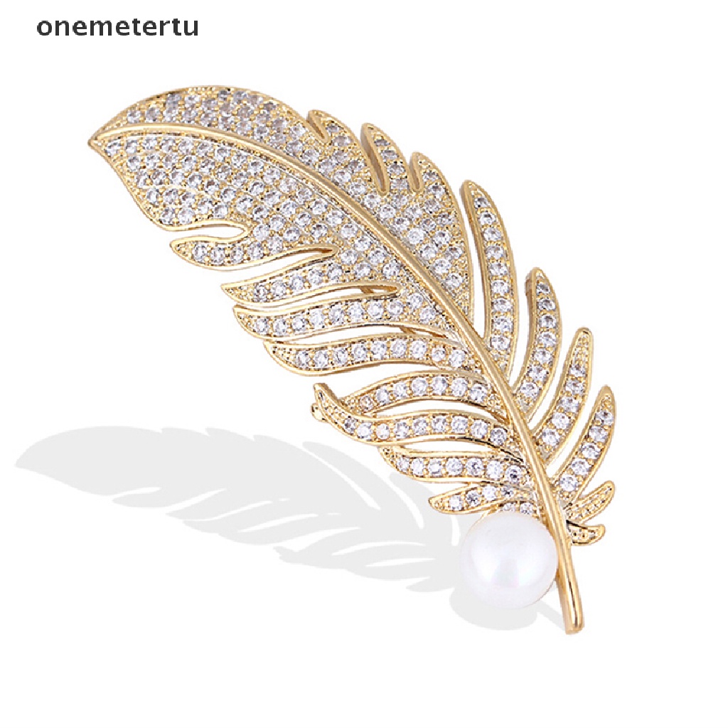Ghim Cài Áo Hình Lông Vũ Đính Ngọc Trai Nhân Tạo Thời Trang