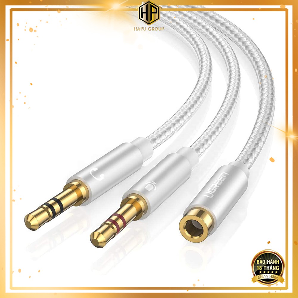Cáp chuyển tai nghe 3.5mm sang 2 đầu Mic và Loa Ugreen 10790 dài 20cm chính hãng - Hapugroup