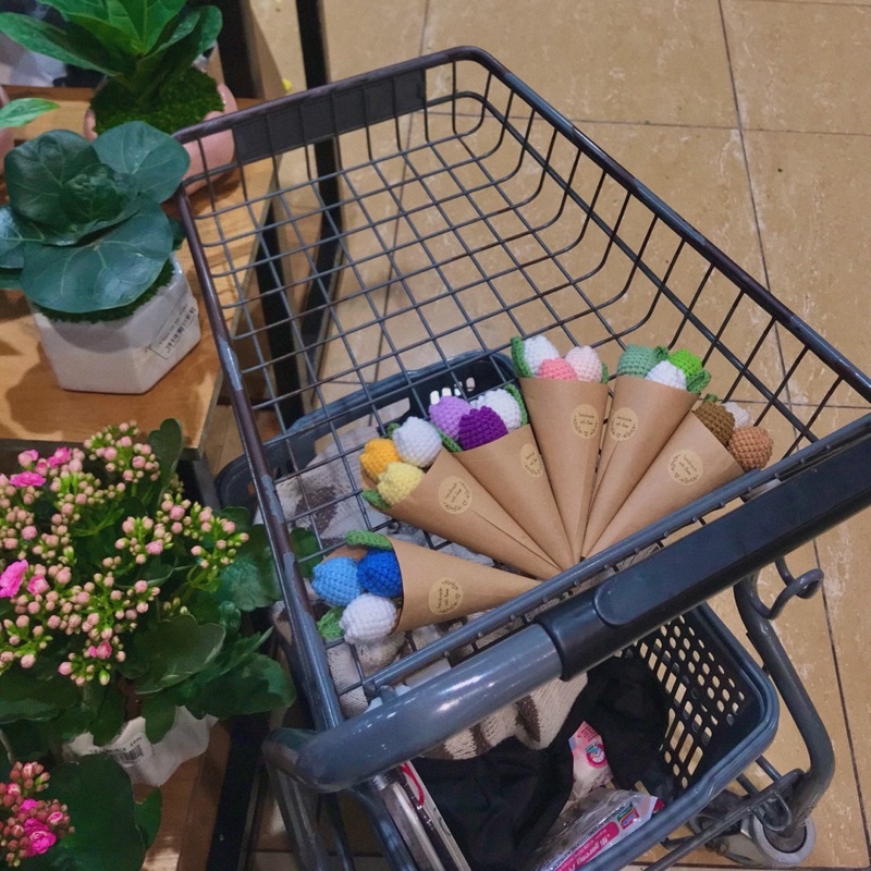 Bó Hoa Tulip Mini Len Handmade