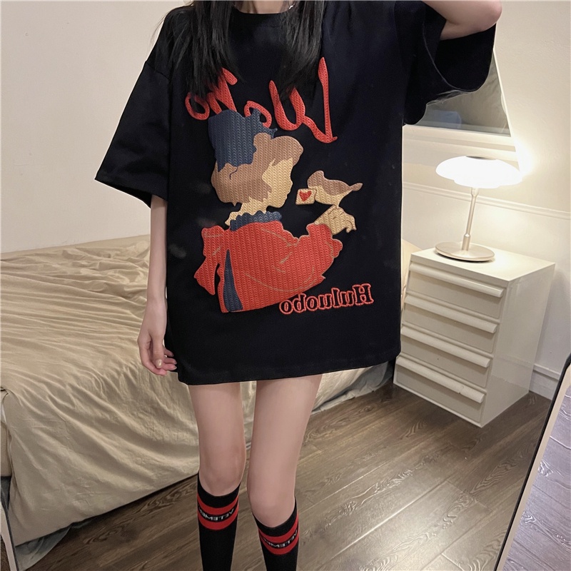 Áo Thun Cotton Tay Ngắn Dáng Rộng Màu Trơn Thời Trang Mùa Hè Cho Nữ