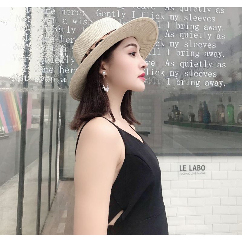 Nón mũ phớt cao bồi nam nữ rộng vành cói đai da beo thời trang Hàn Quốc