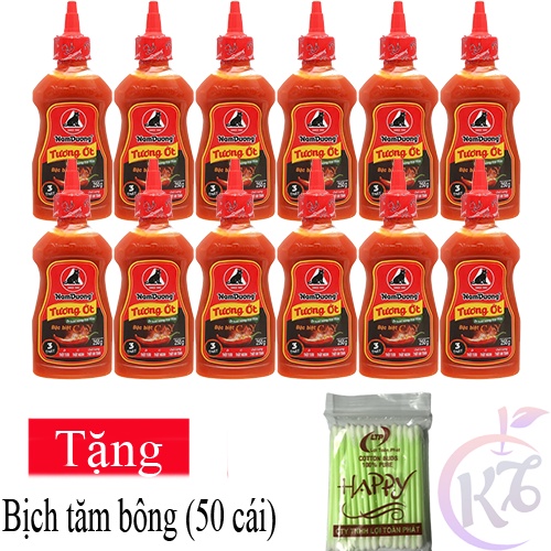 Combo 12 chai Tương ớt Nam dương Cay đặc biệt chai 250g Tặng bịch tăm bông - tương ớt 3 THẬT siêu cay chính hiệu con mèo