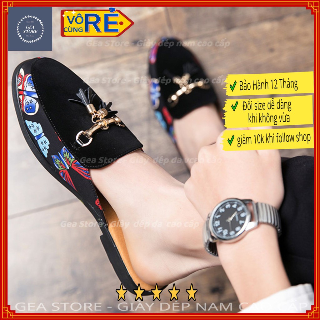 Giày lười nam không gót cao cấp, Sục nam mũi nhọn phong cách hàn quốc thể thao, chất liệu da bò pu kèm vải - Mã GEA54 | BigBuy360 - bigbuy360.vn