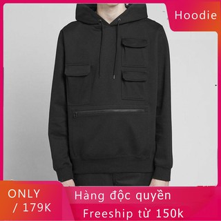 Áo hoodie nam có khóa mix túi hộp cao cấp 2 màu tím và đen