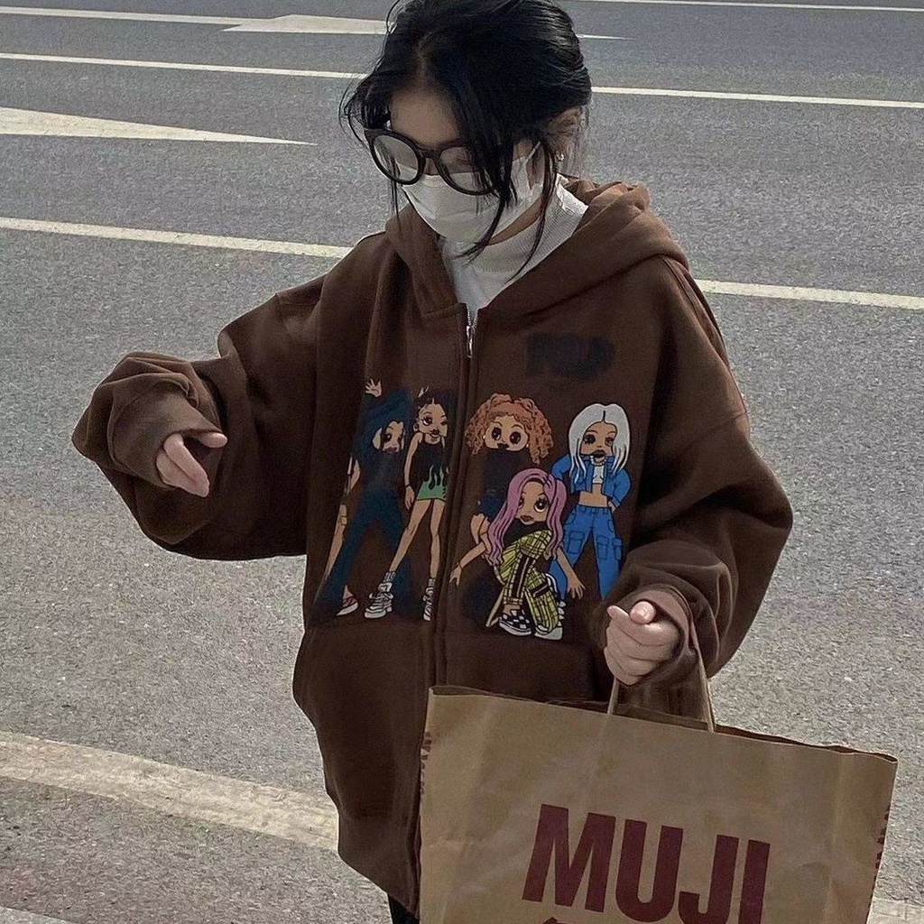 Áo Khoác sweater Màu Nâu Cổ Điển Có Dây Kéo Và Túi Phong Cách Dân Tộc Mỹ Cho Nam Và Nữ st