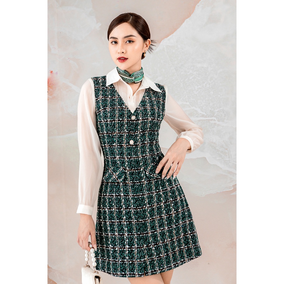 Váy tweed phối sơ mi AIMH