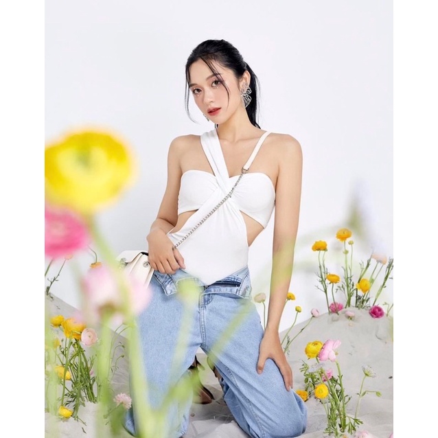 LALLA - Body suit chéo dây có mút ngực nữ