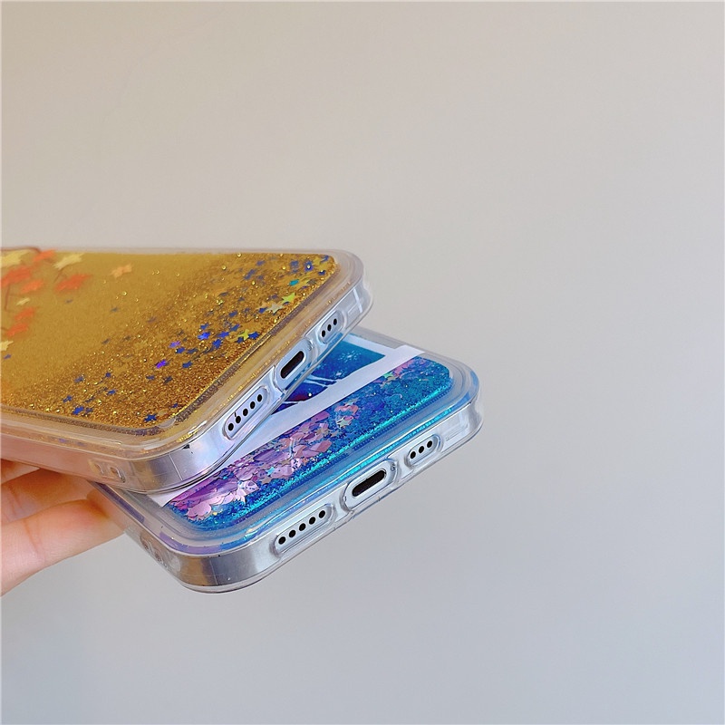 Ốp Điện Thoại Kim Tuyến Nước Chống Sốc Họa Tiết Lá Phong Cho iPhone 13 Pro MAX/13 Mini/12 Pro MAX/11 Pro XS MAX XR 7 8 Plus SE