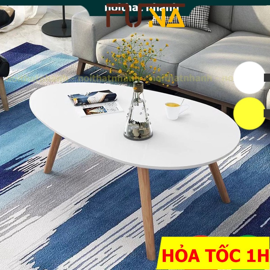 Bàn trà sofa hình trứng FUNA chân gỗ tự nhiên kèm ảnh thật, có nhiều kích thước và màu sắc lựa chọn