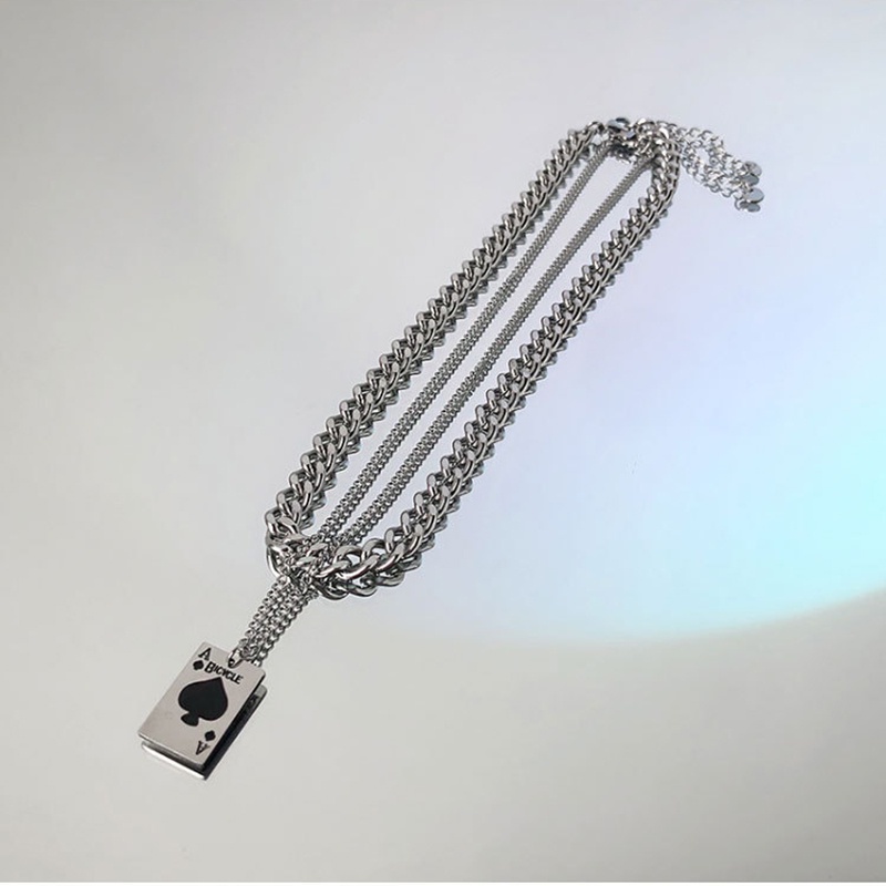 Vòng cổ Thép Titan Phối Mặt Hình Lá Bài Poker Ace Phong Cách Hip Hop Cá Tính Cho Cặp Đôi