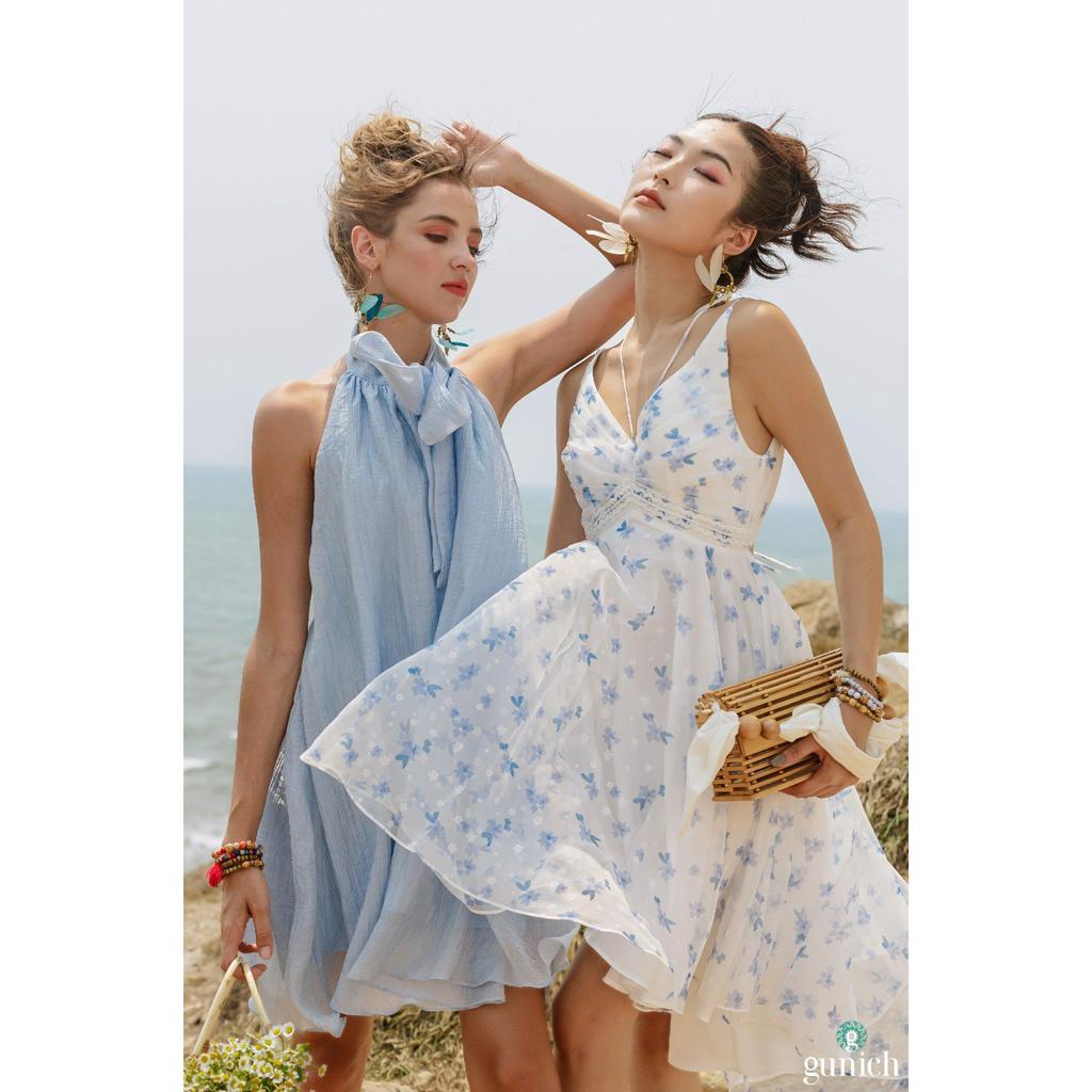 Đầm Váy Cổ Yếm Thắt Nơ Hở Lưng Mini Dress Mặc Đi Biển Gunich Cho Mùa Hè